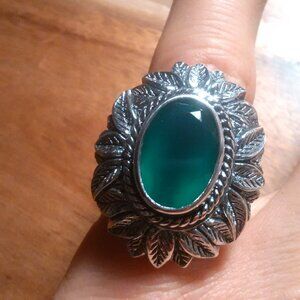 Bali Legacy Verde Onyx Sterling Silver Leaf Ring (Size 6)